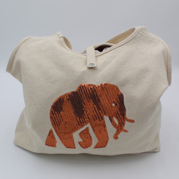 Banana Republic Elephant Tote Bag Canvas Sequin Copper Cotton Eco Shopper - Picture 1 of 12